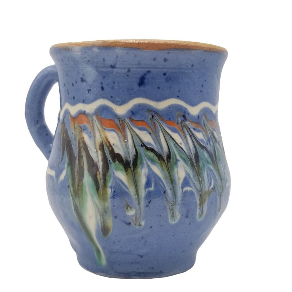 Vintage Stoneware Pottery Mug SIGNED Native American SIGNED Blue Drip Glaze - Picture 3 of 10